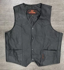 VTG Hot Leathers Black Biker Leather Vest Mens Large