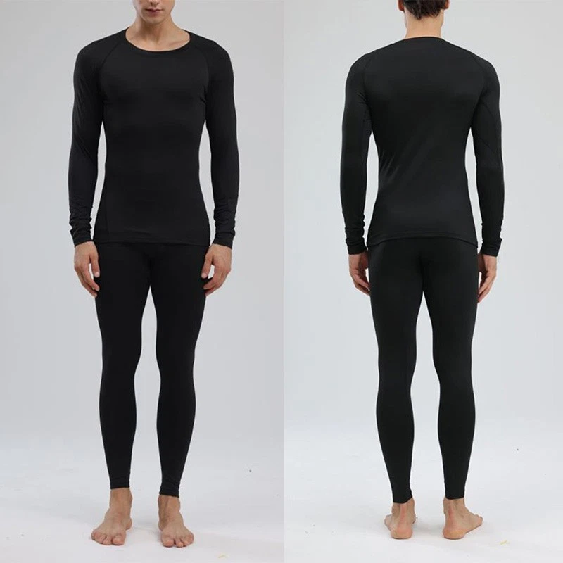 Men's Thermal Underwear Black Stylish Soft Close Fitting Top Bottom Set S-3XL