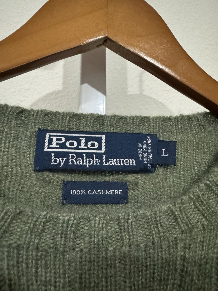 Polo Ralph Lauren 100% Cashmere Sweater Men L Cable Knit Green