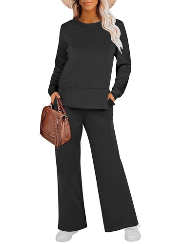 Womens 2 Piece Lounge Sets Sweatsuit Travel Outfits Wide Leg Pants Set 2024 F...