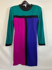 VTG Dawn Joy Fashions Woman’s Color Block Stretch Acrylic Sweater Dress Size 11