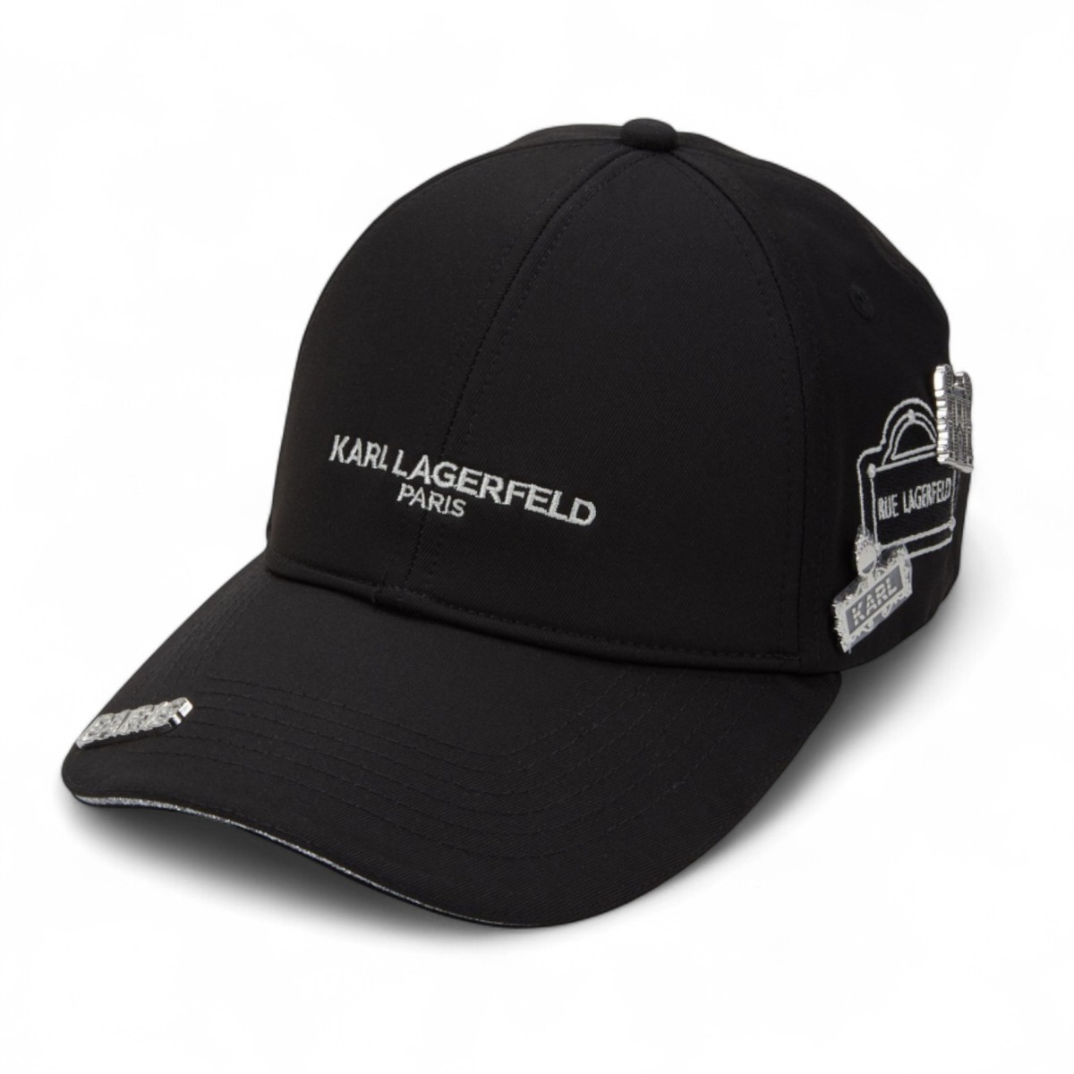Karl Lagerfeld Paris Adult Cap Adjustable Black Hat with Pins