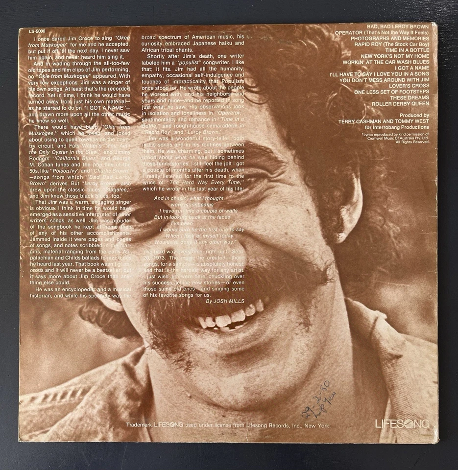 Jim Croce, Photographs & Memories, 1976 Australian Release. - Image 2 of 4