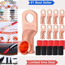 Ring Terminals 10 Pcs 1/0 AWG 3/8 Inch Copper Battery Cable Lugs Heat Shrink