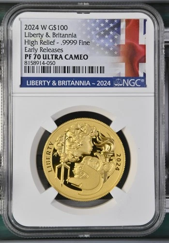 2024 W 1 Oz GOLD $100 Liberty & Britannia High Relief Proof Coin NGC PF70 UC ER