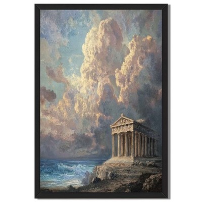 Ancient Greek Temple Framed Canvas Print Coastal Wall Art Home Decor