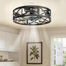19"/22" Farmhouse Caged Ceiling Fan w/Remote Control,6 Speeds,Bulbs Not Included