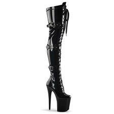Black Latex Thigh High Buckle Straps Fetish Hooker Drag Queen Boots Pleaser