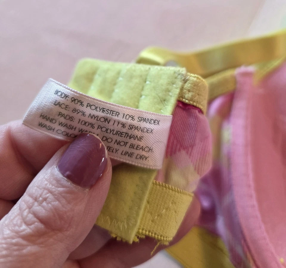 Y2K Sophie B 34DD Plaid Pink Yellow Teen School Girl Ruffle Lightly Padded - Image 3 of 4