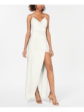 EMERALD SUNDAE Womens Ivory Adjustable High Slit Lined Dress Juniors M