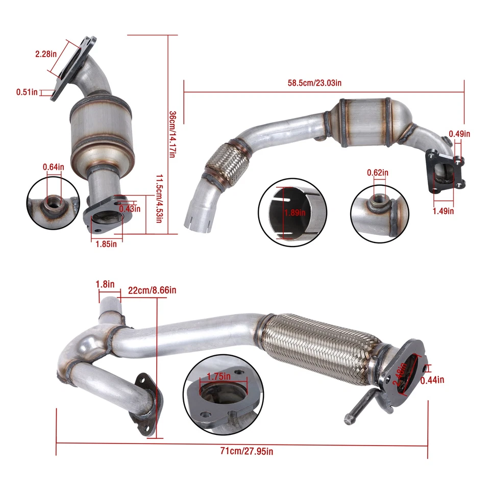 Juego de convertidor catalítico y tubo flexible para Cadillac SRX 3,0 L Bank 1 y 2 2010 2011 Foto 2 de 4