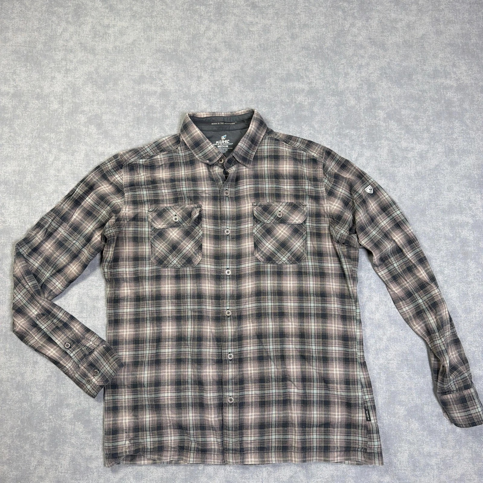 Kuhl Shirt Mens M Gray Plaid Flannel Long Sleeve Button Up Casual Outdoor Top