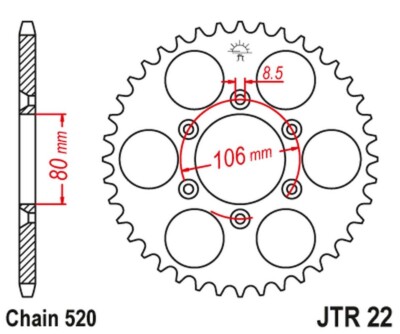 JT HINTERES RITZEL 3560 45 FÜR APRILIA SX 125 '08-'12, MX 125 '04-'07 (356045JT)