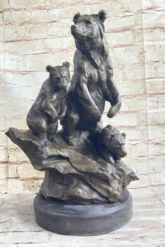 Mom & Cub Baby Solid Bronze Bear Statue Art Deco style Sculpture Gift Art NR - Afbeelding 1 van 10