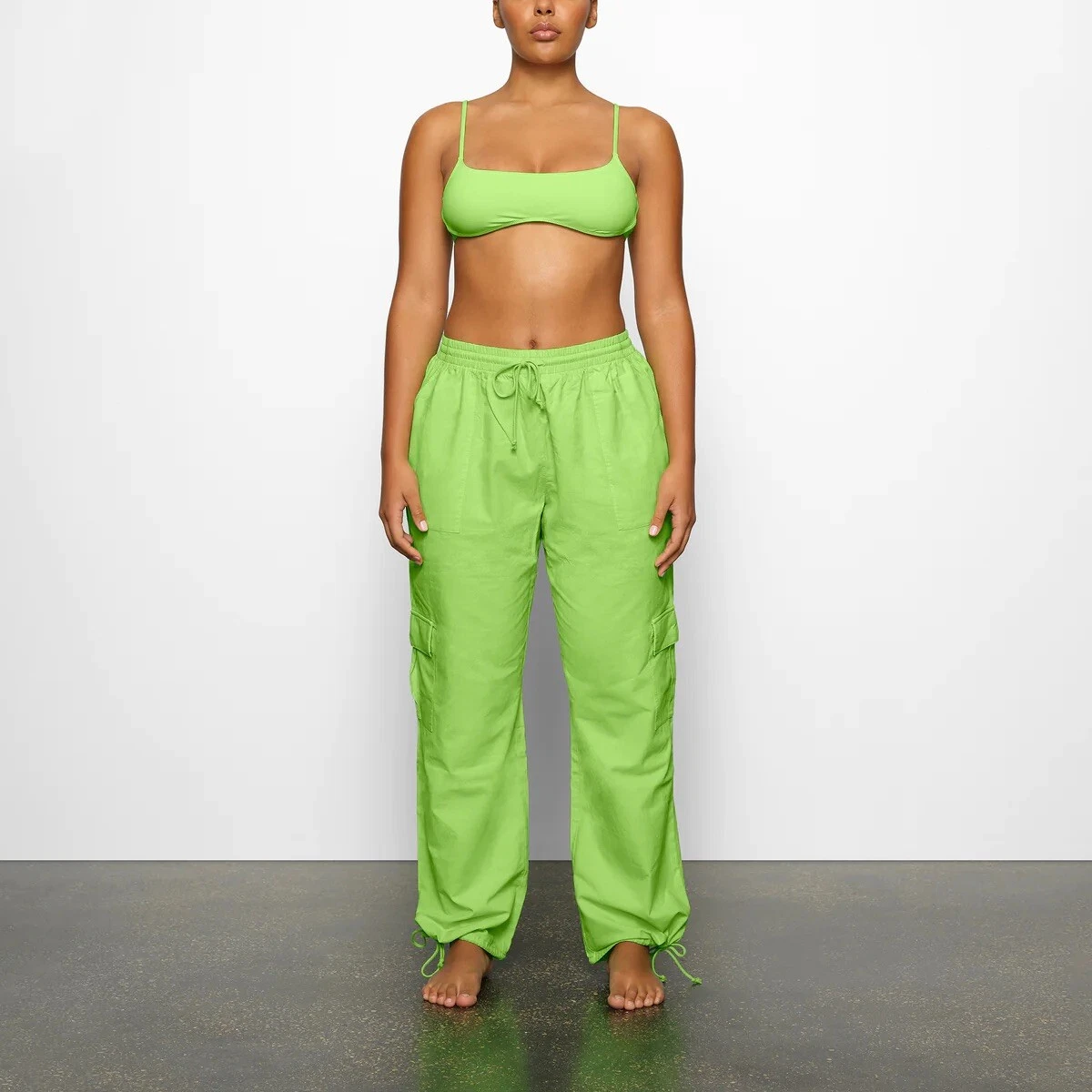 Sold Out SKIMS Swim COVER UP CARGO PANT neon green Sz XXS Pants run big