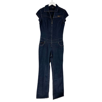 FUBU Womens Juniors Vintage Y2k Denim Jumpsuit Coveralls FUBU Womens Juniors Vintage Y2k Denim Jumpsuit Coveralls