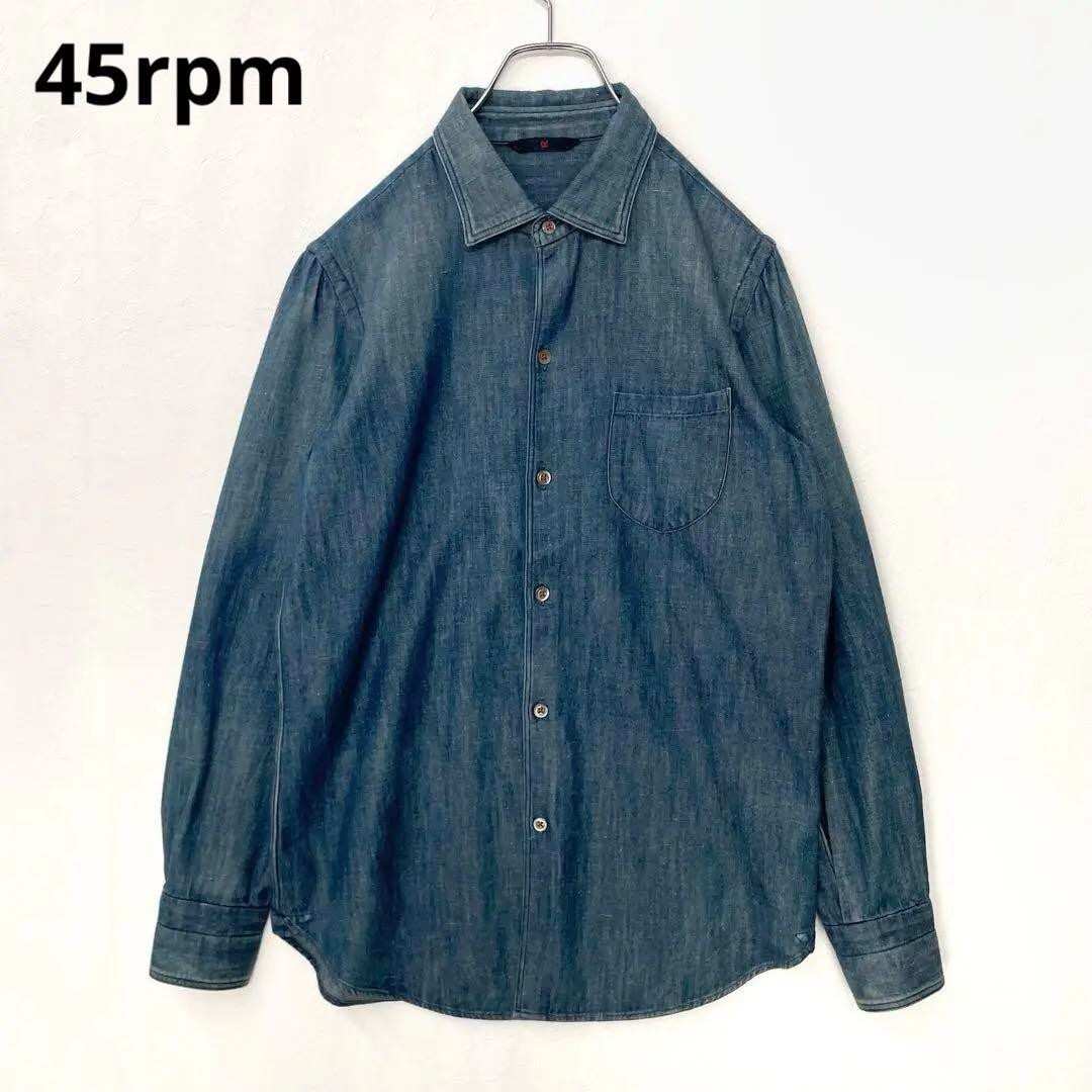 45Rpm トップス 45rpm Long Sleeve Denim Shirt, Vintage Finish, Indigo Blue