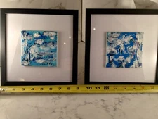 2 Framed (9 inches) Original Signed Modern Abstract Acrylic Oil Paintings w/COA