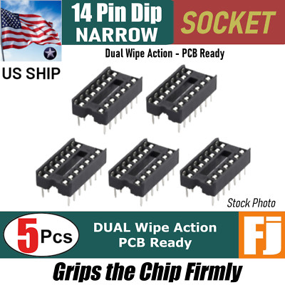 5 Pcs 14 Pin DIP IC Socket Adaptor Solder Type PCB-Mount | Dual Wipe | US Ship