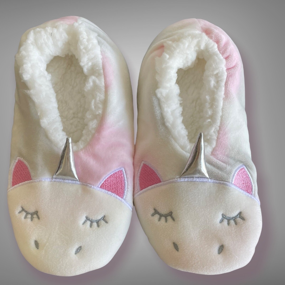 Girls Kids Non Slip Pink Unicorn Super Soft Fuzzy Slipper Socks