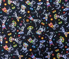 Fat Quarter Day of the Dead Dog Muertos skeleton Timeless 100% Cotton Fabric