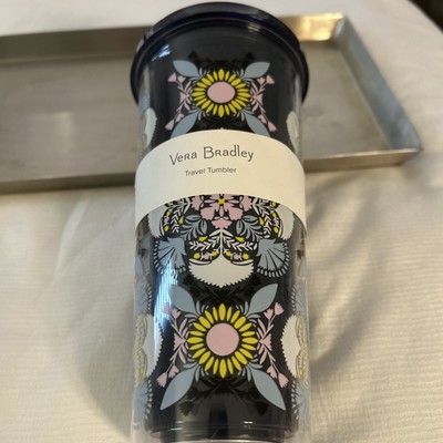 vera bradley travel tumbler 24 oz No straw double wall New Nwt mediallion blue