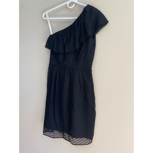 Shoshanna Black Ruffled One Shoulder Textured Polka Dot Mini Dress Size 0 NWT - Picture 3 of 12