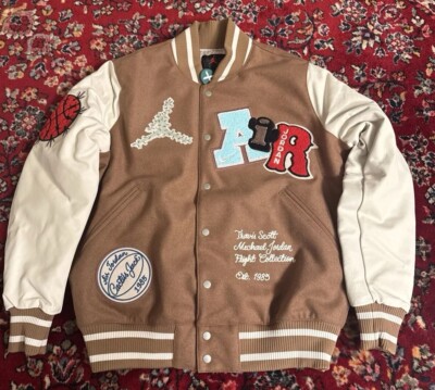 Nike Jordan X Travis Scott Flight Varsity Jacket DO4103-256 Size Medium Leather