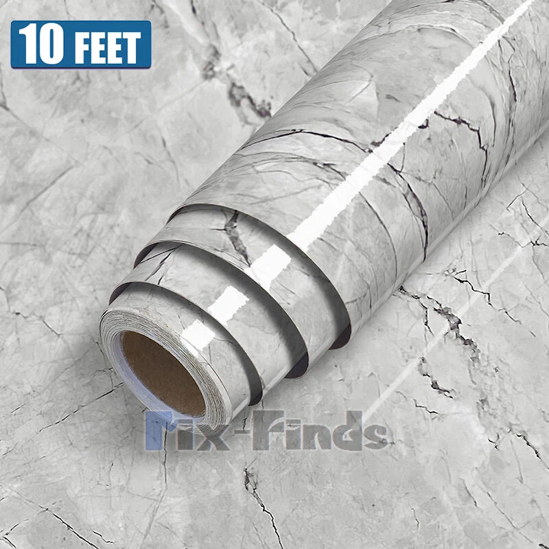 Papel tapiz de PVC autoadhesivo gris de 10 pies para cocina impermeable Foto 2 de 4