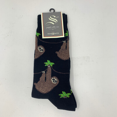 Socksmith Mens Crew Socks Sloth Black Novelty Footwear Safari Three Toed Animal 