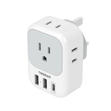US to UK Plug Adapter TESSAN Type G Travel Converter with 3 USB Gray