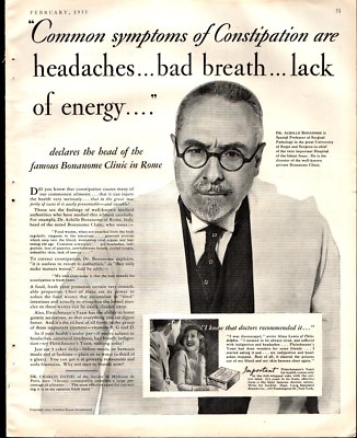 1933 Fleischmann's Yeast Dr Achille Bonanome Clinic Rome Vintage Print Ad 1054