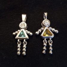 Sterling Silver 925 Girl Charm Pendant March Blue OR Nov Yellow Birthstone U PIK