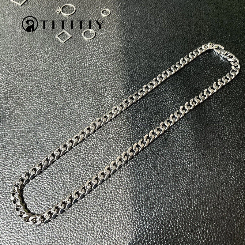 Colar de corrente cubana de titânio puro 10,5 mm superfície polida à mão espessada 25,6" - Imagem 4 de 4