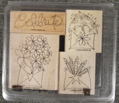 ''Send a Celebration'' Stampin Up Wooden Rubber Stamp Set Theme Envelope Celebrate