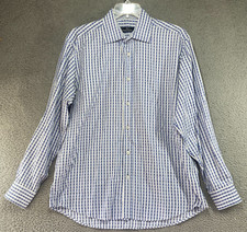 BUGATCHI UOMO Men's Blue White Long Sleeve Button Up Dress Shirt Size XL