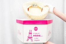 1950s Del Bene Paris Hat Box Sears Roebuck Eiffel Tower Pink White Retro Storage