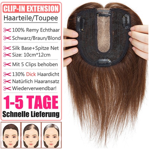Damen DICK Echthaar Toupet Toupee Topper Clip In Remy Human Hair Haarteile Glatt - Bild 3 von 24