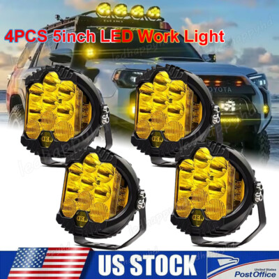 4Pcs 5'' LED Work Pods Light For Spot Flood Combo Fog Lamp Offroad Driving Amber