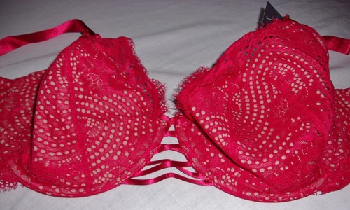 Cacique Red Lace Bra Ribbon Straps Bows Front Cross Strapping - 42DDD NEW/TAGS