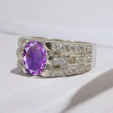 Amethyst Oval Cut Gemstone With 925 Sterling Silver Ring For Men's #649