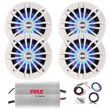 Enrock Marine 6.5" 180W 2-Way Blue LED Speakers QTY 4 , 4-CH Amplifier w/Kit