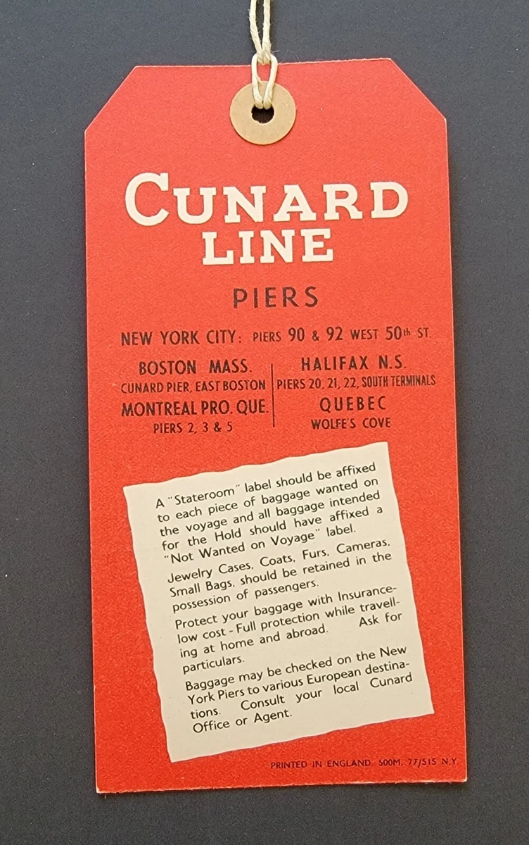 CUNARD LINE BAGGAGE TAG VINTAGE LUGGAGE QUEEN MARY W STRINGS