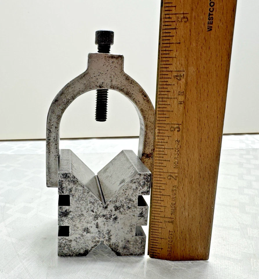 Vintage Machinist V Block w Clamp Double V Groove & Double Slot 2 Lb Steel USA - Image 3 of 4