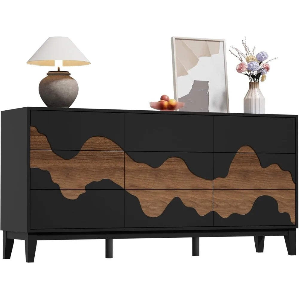 Mid-century modern 9-drawer wide dresser with ample storage space