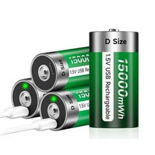 USB D Rechargeable Batteries Lithium 1.5V Constant Output 15000mWh Li-ion, D ...