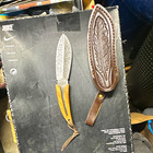 Damascus Steel Throwing Knife Spear Point Full Tang Wood Handle Sheath Hole — photo 1