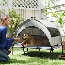 Elevated Dog Bed, Portable Raised Pet Bed with Canopy, Bag, 42"L
