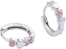 Double Love Heart Cubic Zirconia Small Hoop Earrings for Women Girls 925 Sterlin
