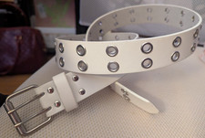 White Leather Silver Studded Wide Belt 50 inches Long